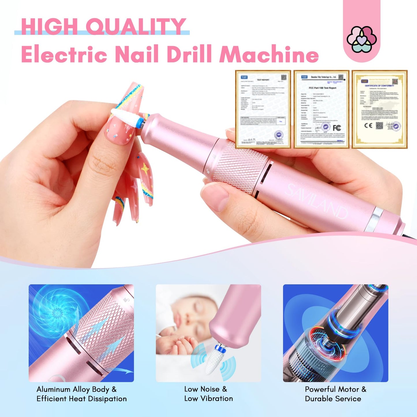 SAVILAND Electric Nail Drill Professional: 40000RPM Upgrad Nail Drill Kit 2025 Beautiful Gradient Sunset Color Scheme Nail D rill Machine Portable Nail File & Buffers Salon Use Manicure Pedicure