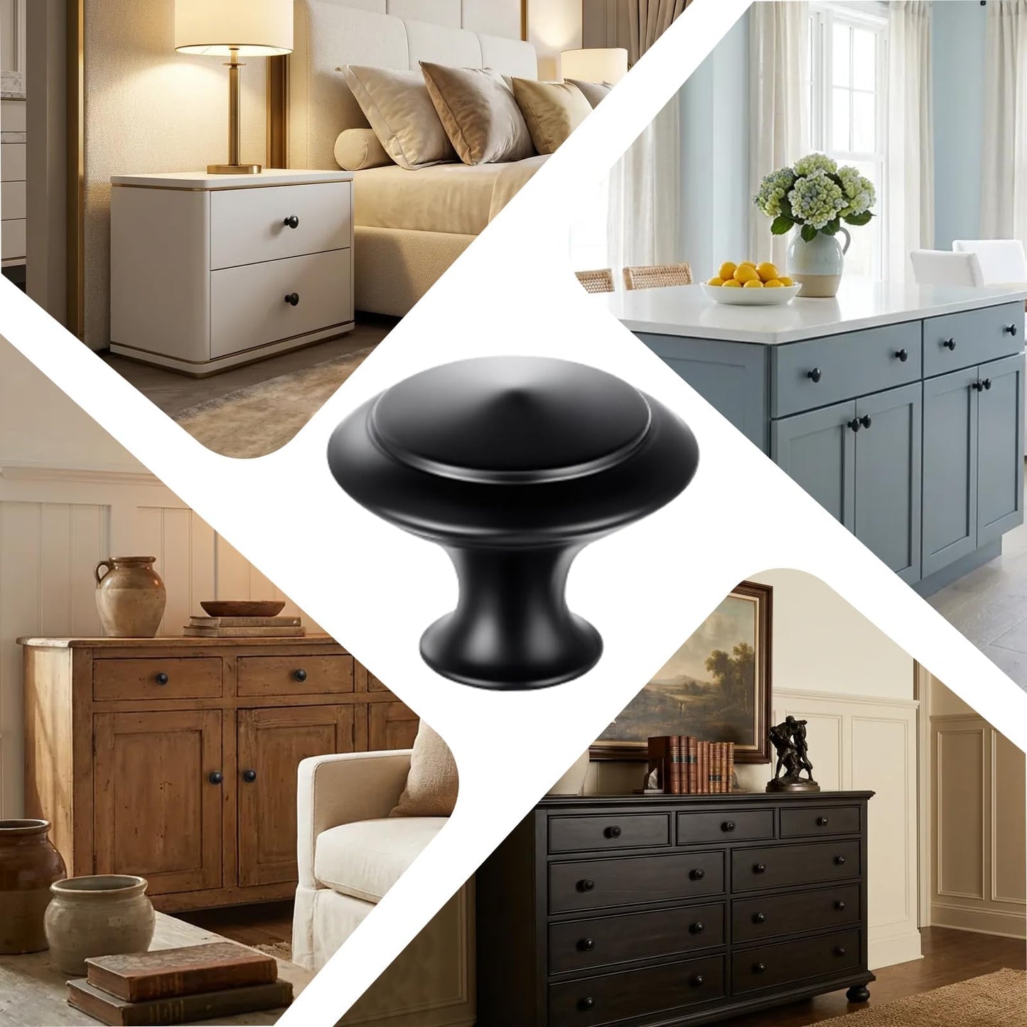 BEIUTAO 35 Pack Cabinet Knobs 1-1/4 Inch (30mm), Matte Black Round Drawer Knobs, Stainless Steel Top & Zinc Alloy Base Kitchen Cabinet Hardware for Dresser, Bathroom Cabinets (Screws Included)