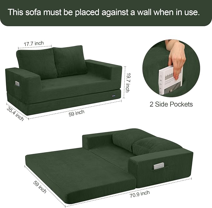 COMAX Convertible Sofa Bed Queen, Folding Fold Out Couch Bed, Floor Futon Couch