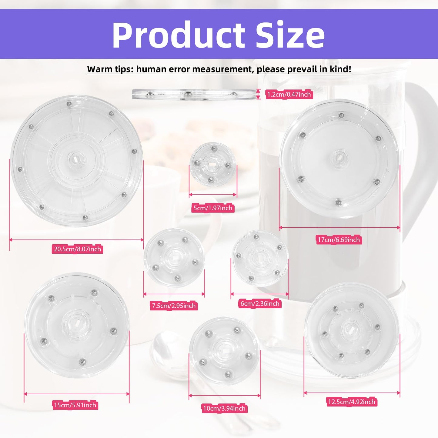 8-Piece Set (2" to 8") Small Lazy Susan Turntable-360° Rotating, Durable & Space-Saving | Multi-Size for Spices, Makeup, Crafts, Office | Non-Slip Base for Smooth Spinning