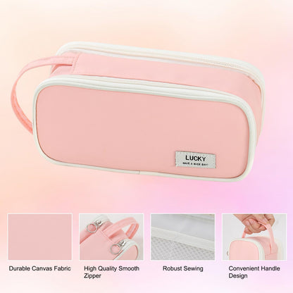 Pencil Case Large Zipper Pencil Pouch for Girls Kids Teens Adults Aesthetic Pencil Bag Stationery Organizer Pen Pencil Case with Handle for School Pink