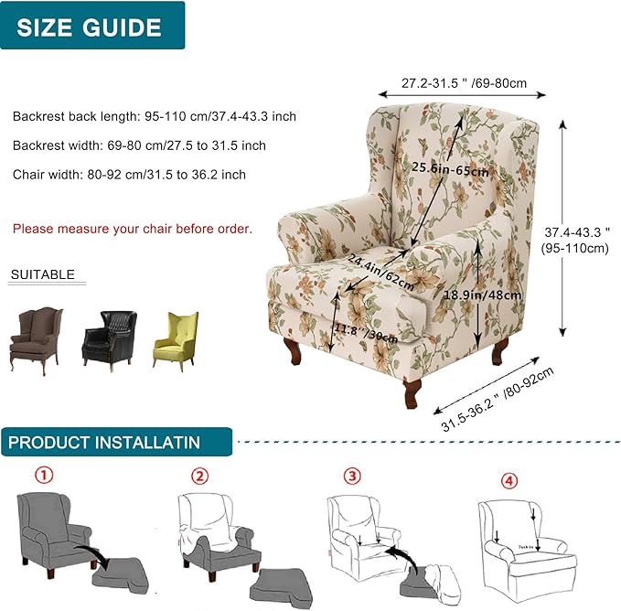 KRFOONN Wingback Chair Covers Slipcovers 2 Piece Stretch Wing Chair Covers