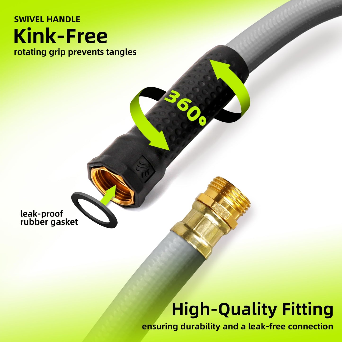 Worth Leader Garden Hose 3/4 in. x 25 ft. -No Kink, Flexible, Leakproof, Male/Female -Heavy Duty Durable 5 Layers PVC Rubber Lightweight Water Pipe for Gardening, Agriculture & Lawn Care -500PSI Burst
