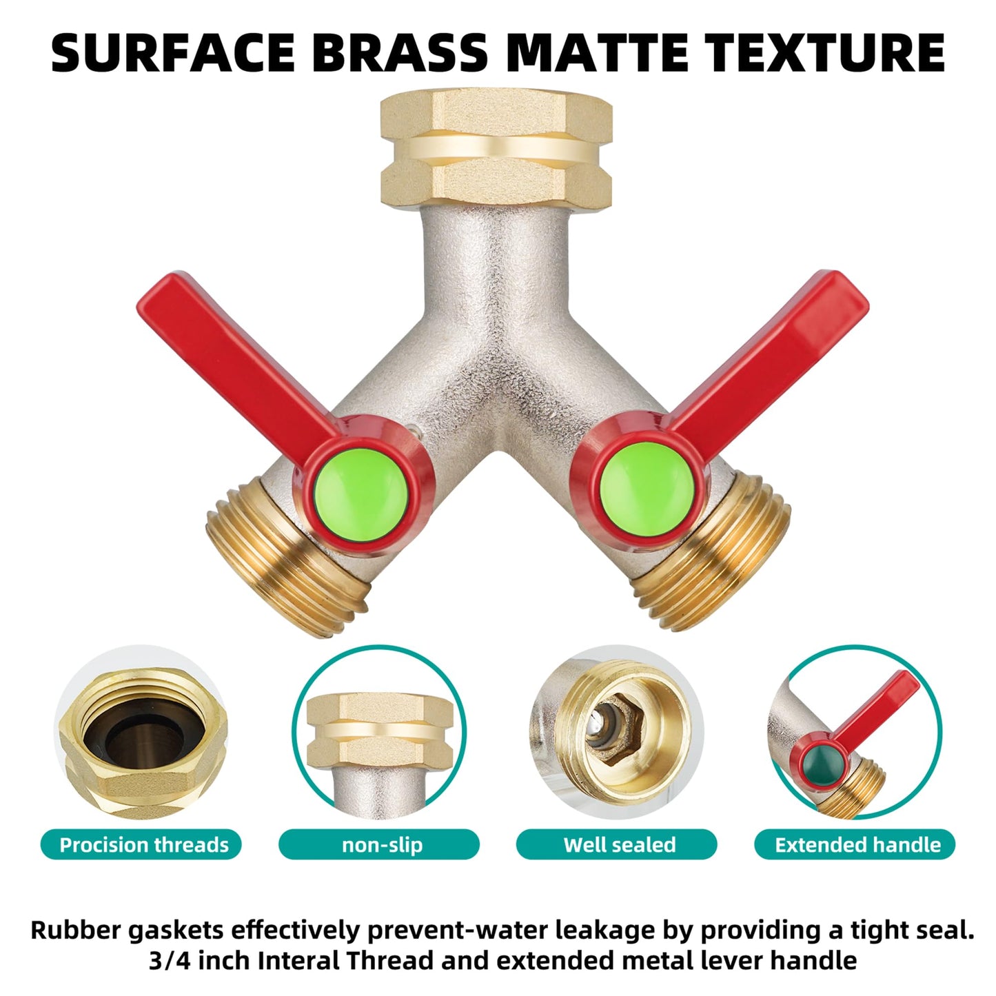 DINGBAI Garden Hose Splitter 2 Way,High flow Hose Splitters, Y Splitter 2 Valves, Faucet Splitter, Full Flow 2 Way Heavy Duty Brass Splitter, Outdoor Faucet Diverter, 2 Way Y Valve 3/4" GHT Thread.