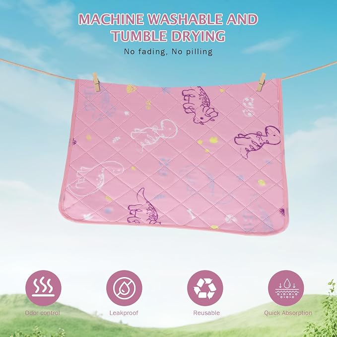 IEUUMLER Washable Pee Pads for Dogs, 1 Pack Non-Slip & Waterproof Pack Whelping Pad, Reusable Washable Puppy Potty Training Pad with Fast Absorbent for Playpen EU007 (Pink Dinosaur, 48"X48"-1pcs)