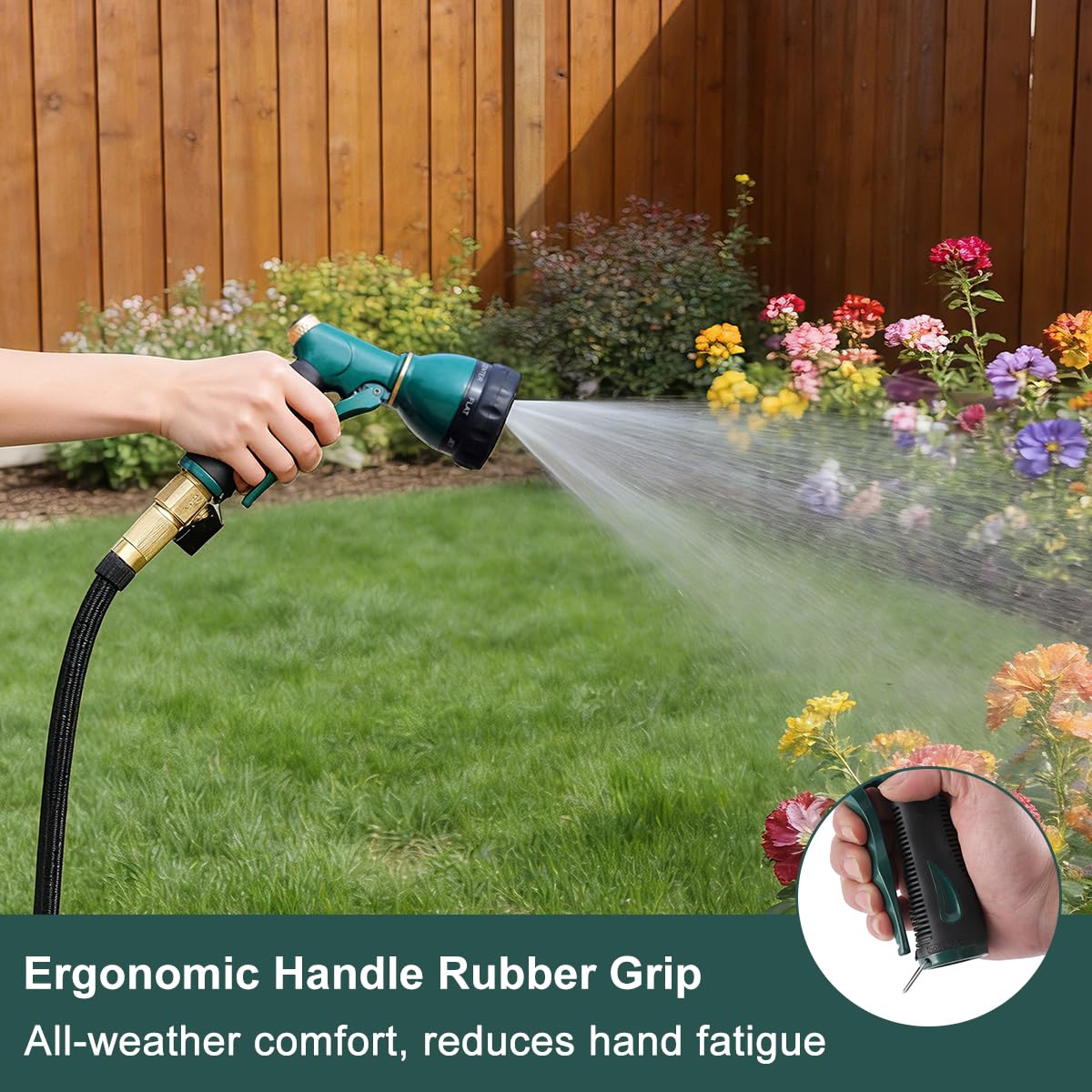 FANHAO Garden Hose Nozzle Sprayer Heavy Duty, 100% Metal Spray Nozzle High Pressure Water Hose Nozzle with 7 Patterns for Watering Garden, Washing Cars and Showering Pets