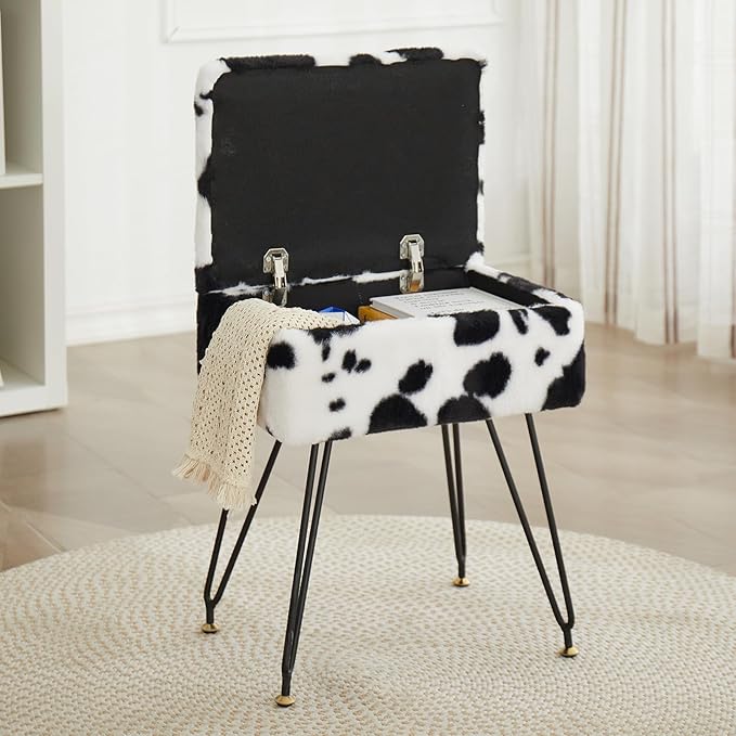 Vanity Stool Chair, Faux Fur Ottoman Foot Stool