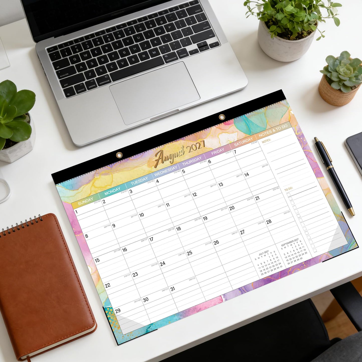 ZTX Desk Calendar 2026-2027,18 Month Academic Desk Calendars,17"x12" Jul.2026-Dec.2027 Calendar with Clear Plastic Cover for Teacher School Year Home Fluidic