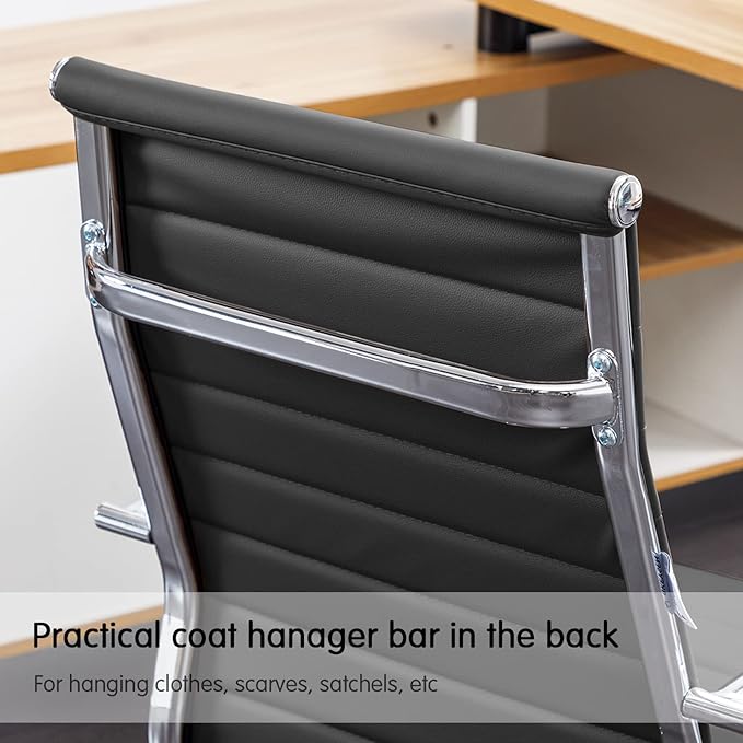 Home Office Chair Ribbed, Modern Leather Conference Room Chairs, Ergonomic