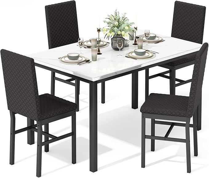 Recaceik Dining Table Set for 4, Modern 5 Piece Dining Table Set Faux Marble