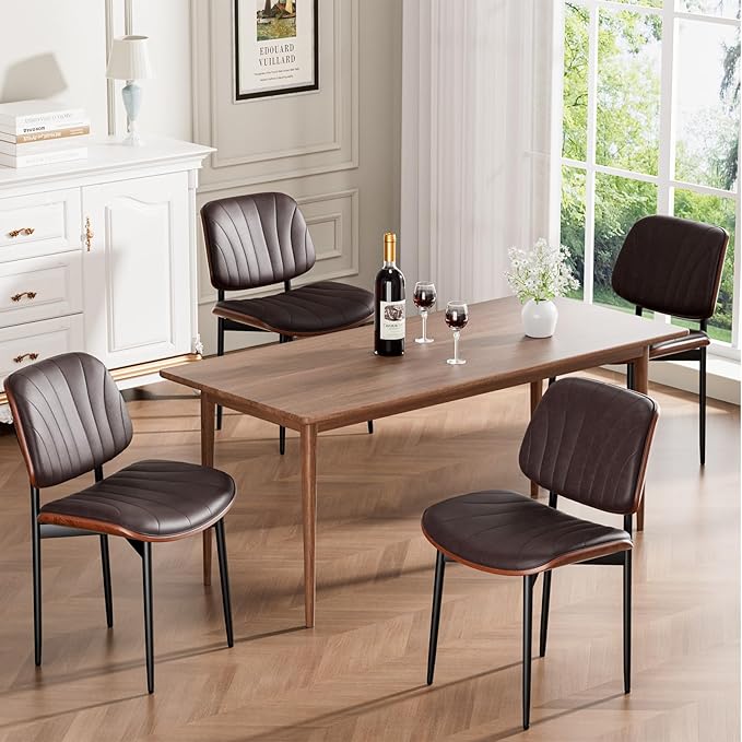 REONEY Dining Chairs Set of 8, Mid-Century Modern Upholstered PU Leather Chairs