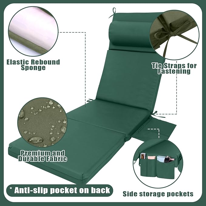 Wenqik 2 Pcs Outdoor Chaise Lounge Cushion