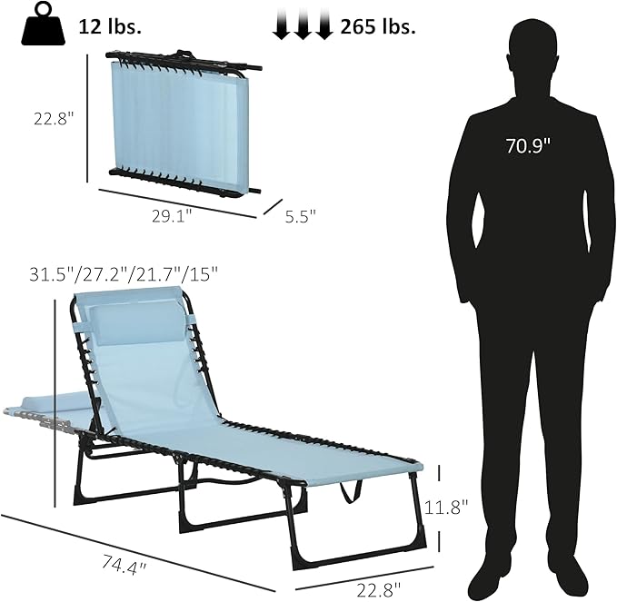 Outsunny Folding Chaise Lounge Chair, Patio Sun Tanning Chair, Outdoor Chaise