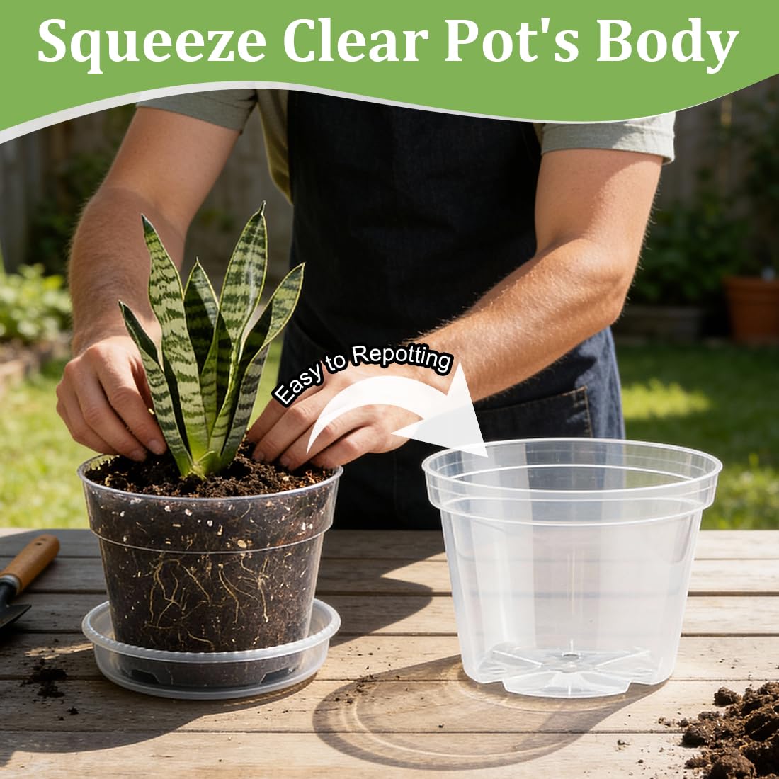RooTrimmer 15 Pack 8/7/6 Inch Clear Nursery Pots with Saucer, Transparent Plastic Plant Pot with Drainage Hole, Sturdy Planting Starter Pots for Gardening Flower Herb Vegetable