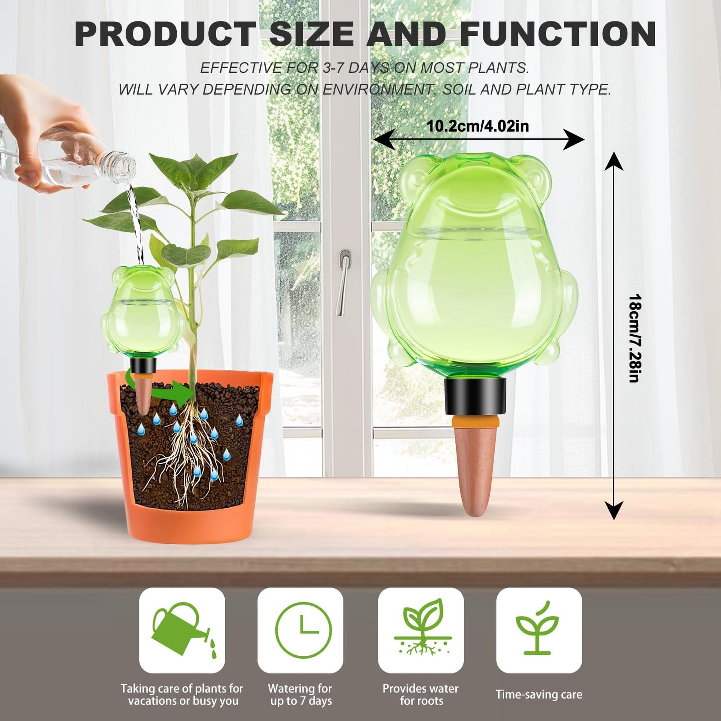 3Pcs Frog Plant Self Watering Globes for Indoor and Outdoor Plastic Water Bulbs Top Fill Plant Watering Globes Slow Release Terracotta Plant Watering Devices System for Plants, Green