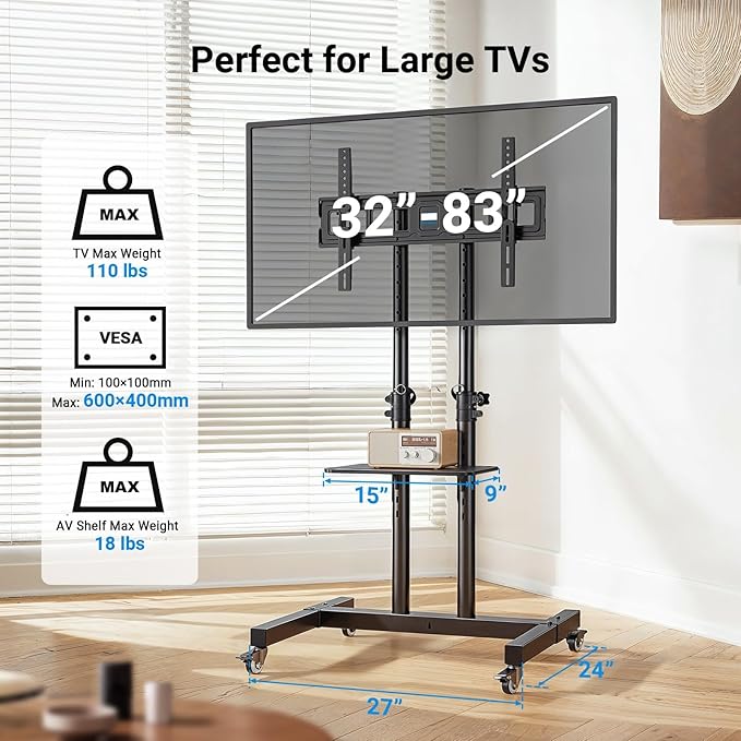 PERLESMITH Rolling TV Stand on Wheels