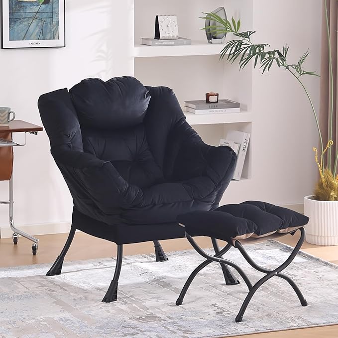 MBOOYOME Lazy Chair with Folding Ottoman, Modern Accent Lounge Armchair with