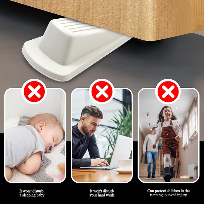 4 Pack Door Stoppers for Bottom of Door, White 4.8x2.2x1.3in Door Stops, Rubber Door Stopper Wedge, Sturdy Stackable Door Stops for Floor