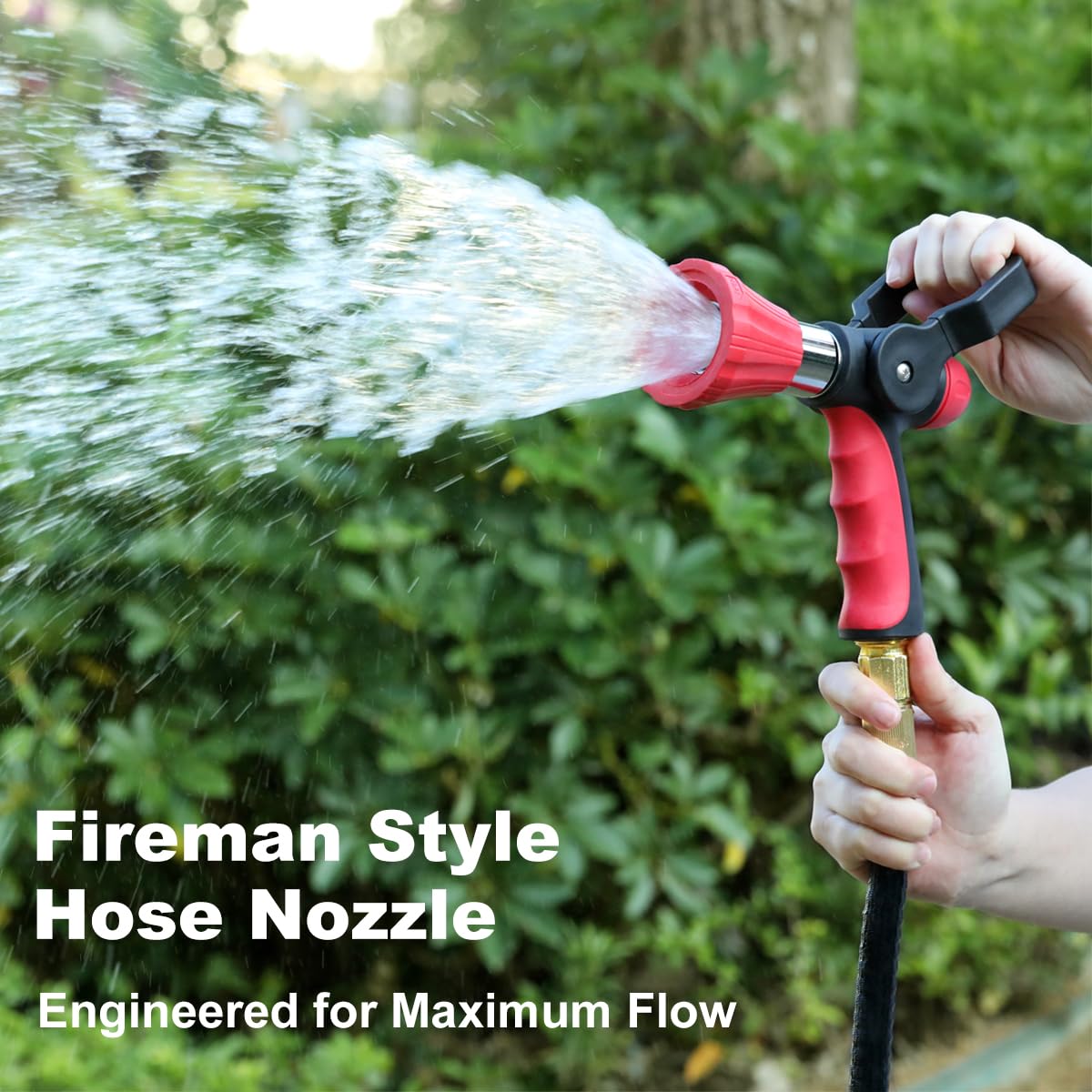 FANHAO High Pressure Fireman's Spray Nozzle, Heavy Duty Metal Garden Hose Nozzle with Lever Handle and Slip Ergonomic Grip, Adjustable Water Nozzle for Watering Lawn and Garden, Washing Car & Pet