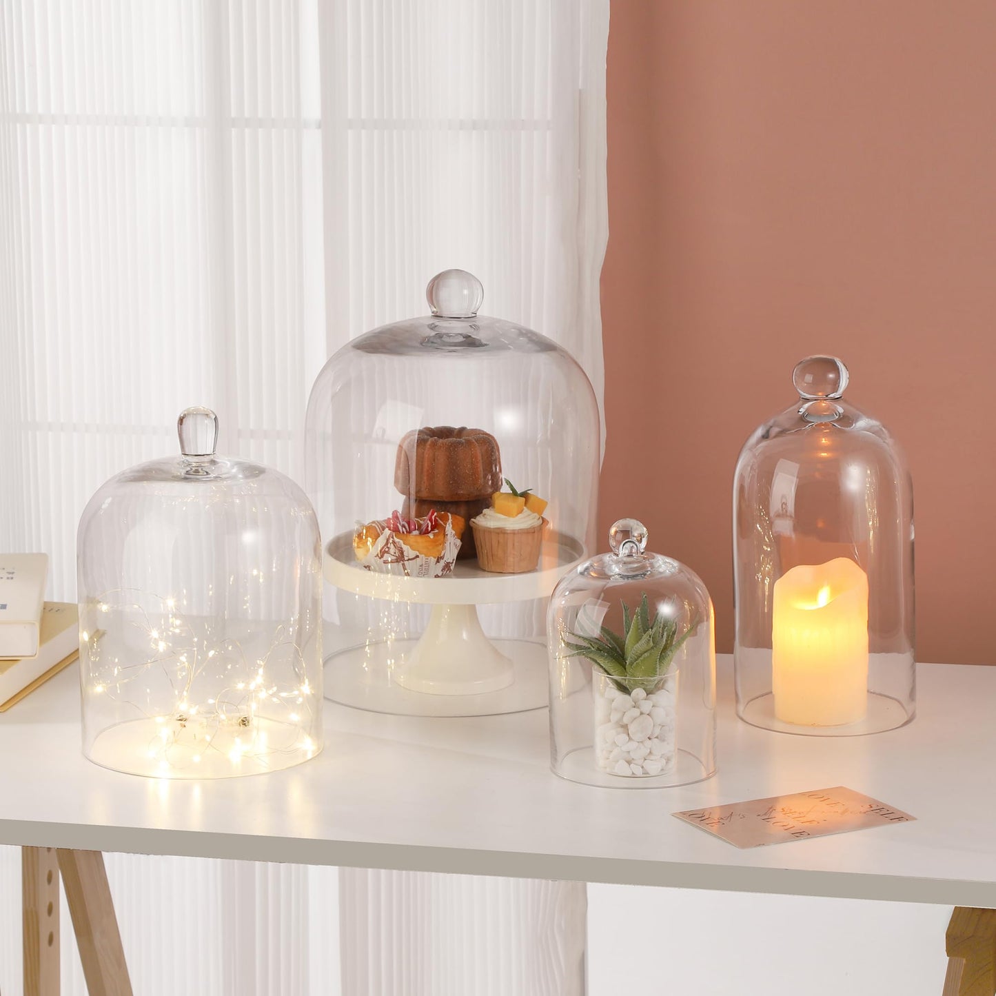 Handmade Glass Cloche, Thick & Sturdy, Dia 6"xH 12", For Terrarium, Plants, Trinkets, Cakes, Figurines, LED Light String, Candle. Cloche Glass Dome, Bell Jar Display Case (1, 6"x12")