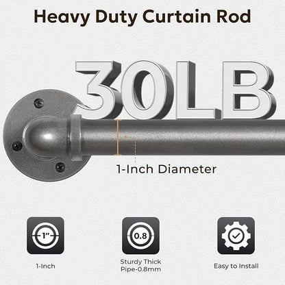 Zeerobee Curtain Rods for Windows 72 to 144, 1 Inch Industrial Wrap Around Grey Curtain Rod, Indoor/Outdoor Room Divider Adjustable Drapery Pole, 72"-144"