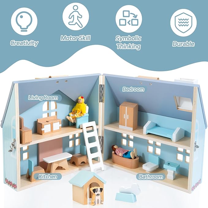WOODMAM Foldable Wooden Dollhouse