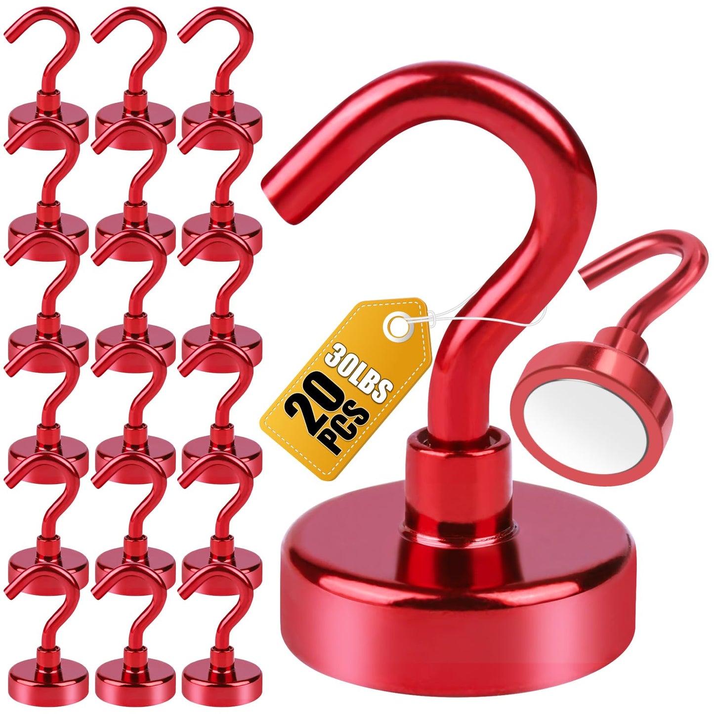 DIYMAG Magnetic Hooks, 30Lbs Strong Heavy Duty Cruise Magnet S-Hook for Classroom, Fridge, Hanging, Cabins, Grill, Kitchen, Garage, Workplace and Office Etc, (20 Pack-Red)