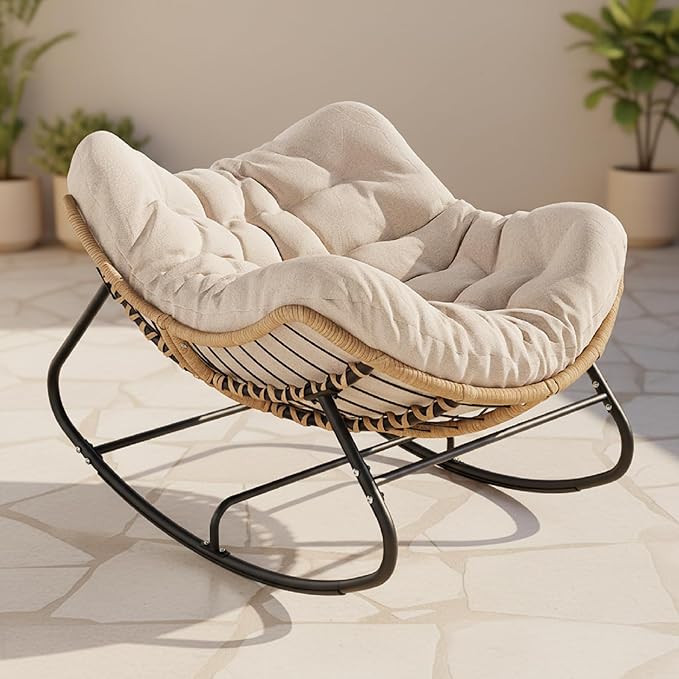 Oversized Papasan Rocking Chair Outdoor, Comfy Patio Papasan Egg Rocker