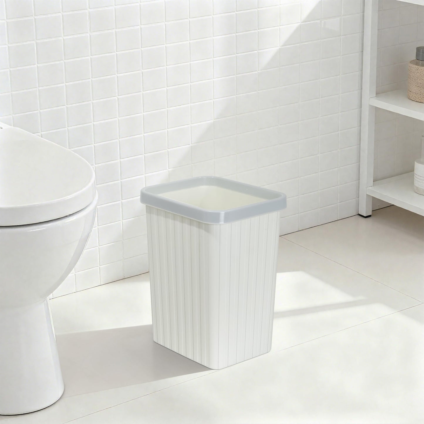 Soddeph 3.2 Gallon Plastic Small Trash Can,Rectangular Wastebasket, Waste Basket,Garbage Container for Bathroom, Kitchen, Bedroom, Office, Home, Dorm Room (1, White)