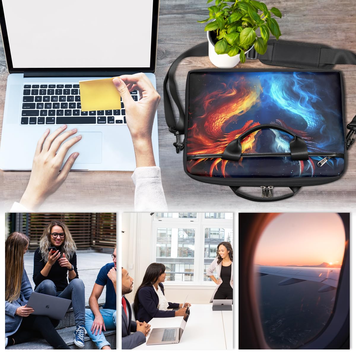 VQUVQV Laptop Bag Case Red And Blue Firey Dragon Animal Computer Briefcase Messenger Bag for Men Women, Lightweight Travel Laptop Tote Bags