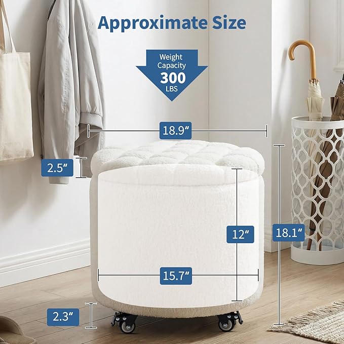 Furniliving Modern Round Storage Ottoman