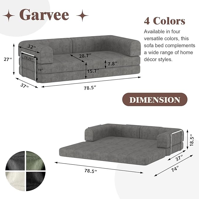 Garvee 78" Convertible Sleeper Sofa Bed, Plush Corduroy Futon Loveseat