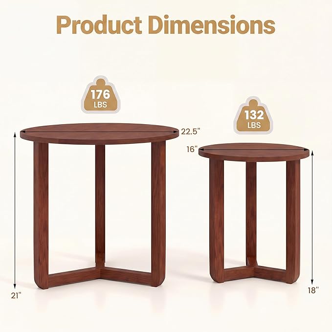 Tangkula Round Nesting Coffee Table Set of 2, Farmhouse End Tables