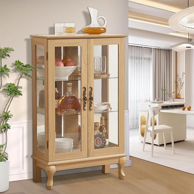 Curio Cabinet with Lighted, Curio Display Cabinet, Glass Display Cabinet with