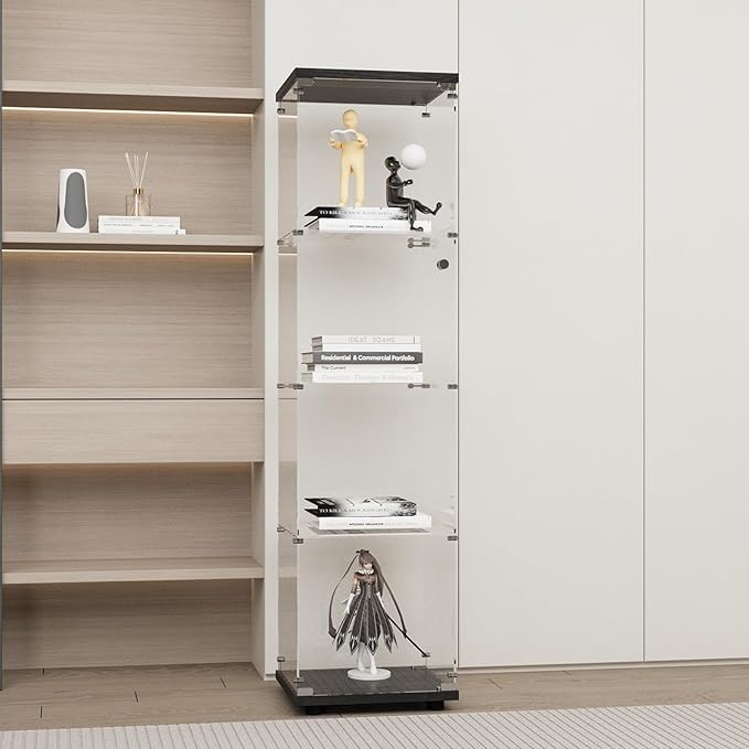 Display Cabinet with Glass Door and Lock, 4-Shelf Fast Installation Curio