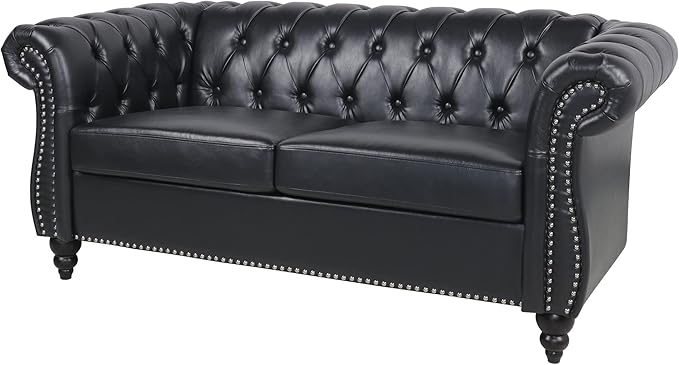 LEVNARY Leather Sofa, Chesterfield Tufted Upholstered 2 Seater Couch, Modern