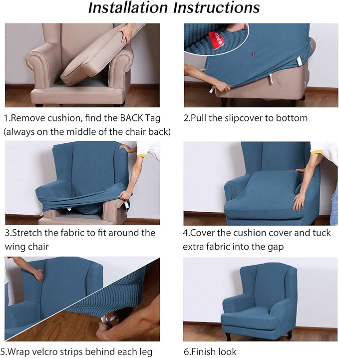Turquoize Wingback Chair Covers 2 Piece Wing Chair Slipcover Stretch Slipcovers