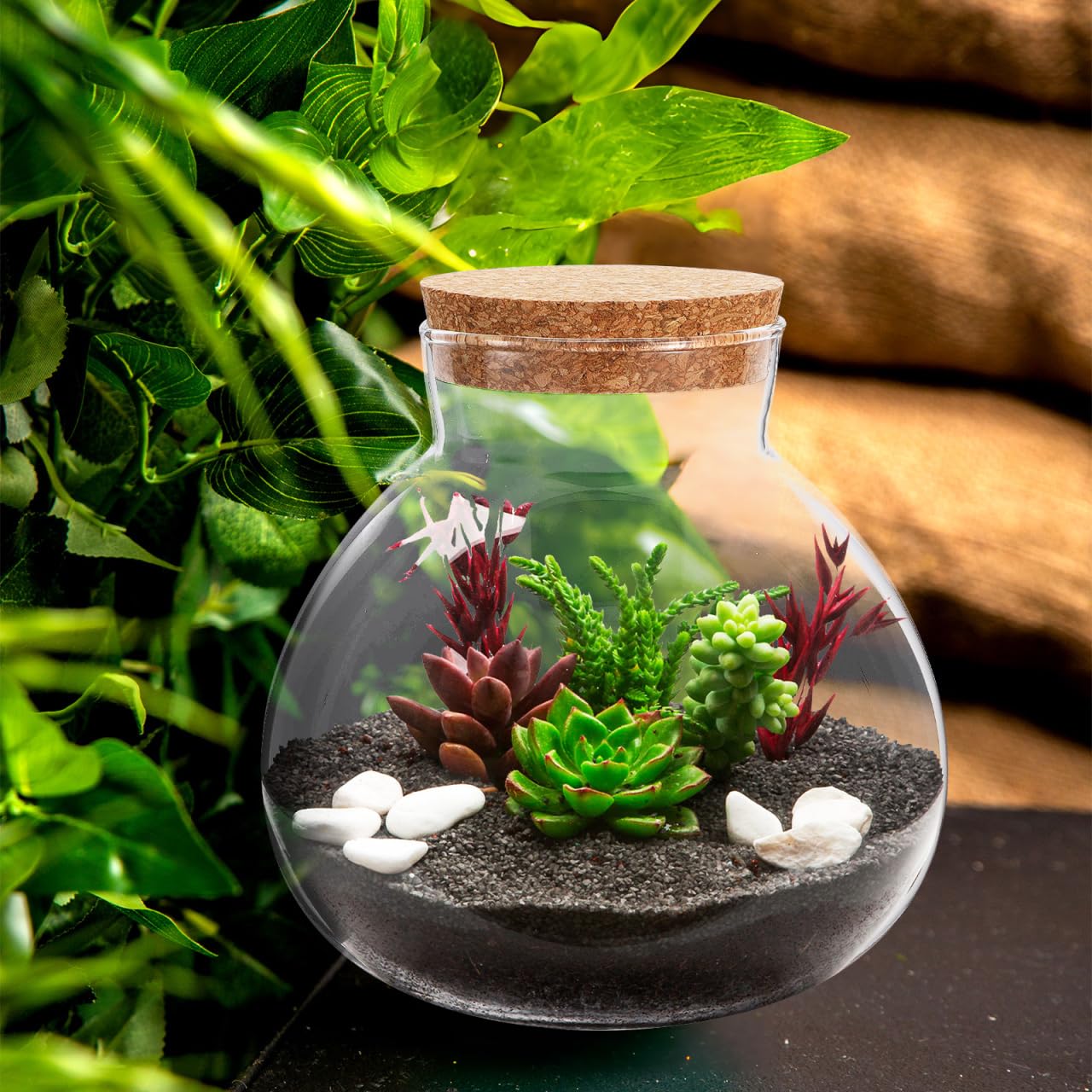 Alasum Glass Terrarium Bottle with Cork Lid 5.90X6.29X5.90In Round Jar for DIY Micro Landscape Fairy Garden Miniatures Home Decor and Kitchen Storage