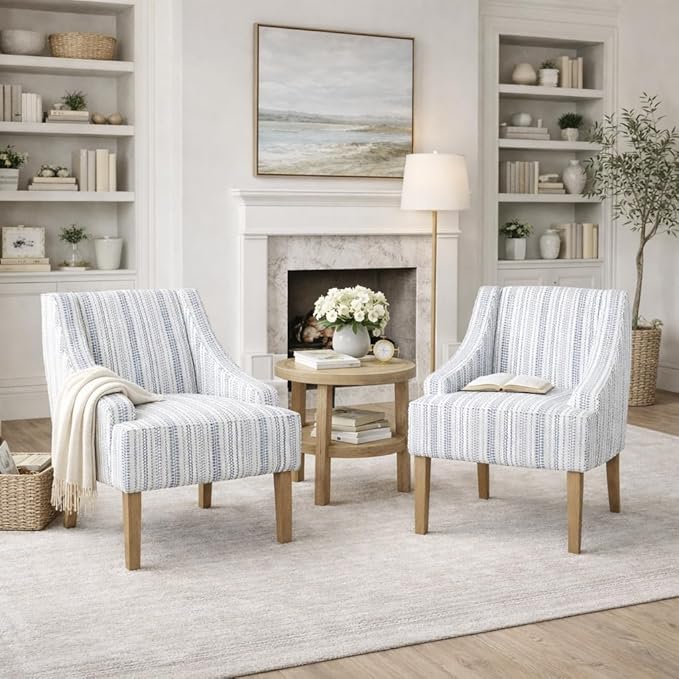HomePop Swoop Arm Accent Chair, Ivory Stripe