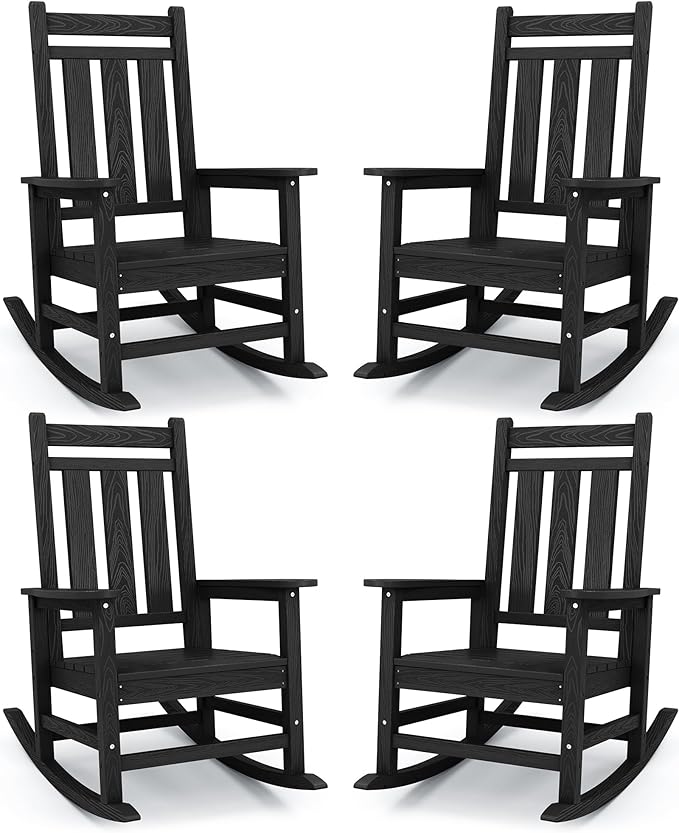 KINGYES Oversized Outdoor Rocking Chair Set of 4, All-Weather Patio Rocking