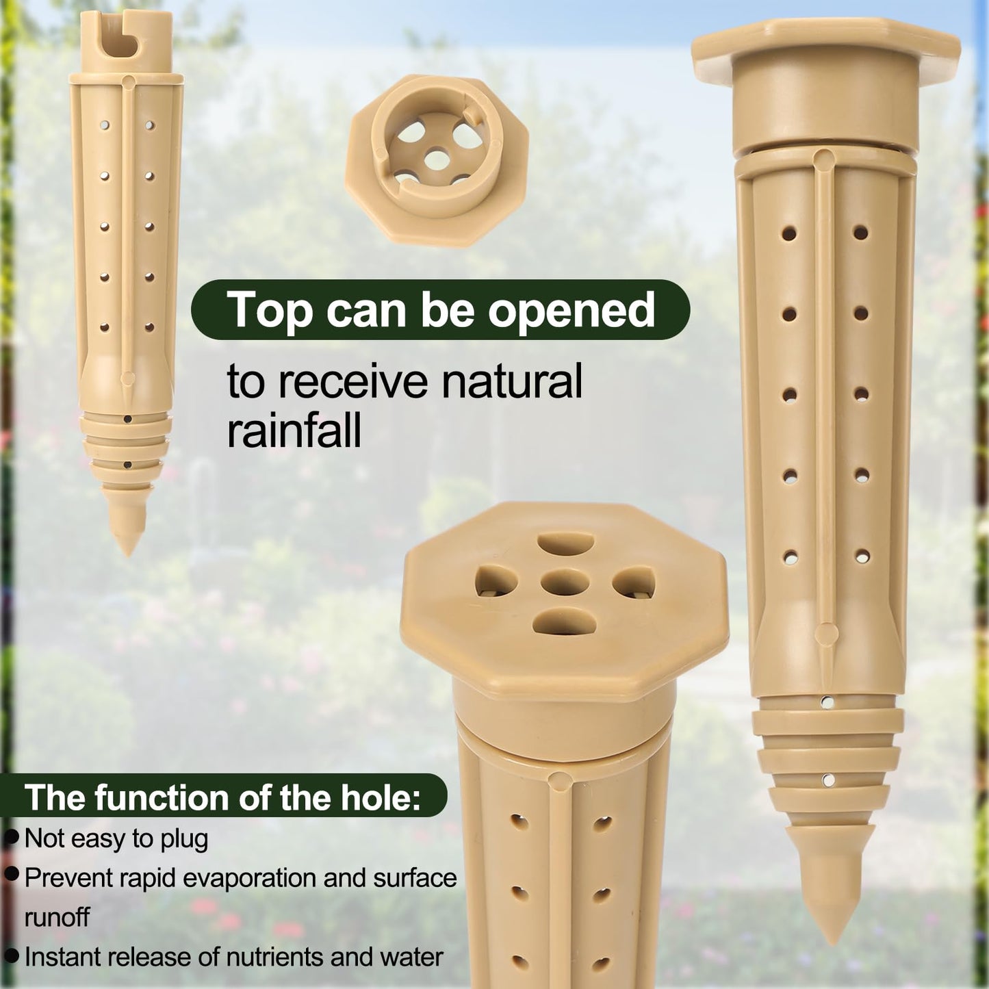 Briwooody 9 Pack 8 Inch Garden Watering Stake Large UV Protected ABS Plastic Deep Root Irrigation Spike Brown Drip System Parts Tubes for Trees Shrubs Bushes Flowers Fruits Vegetables Potted Plants