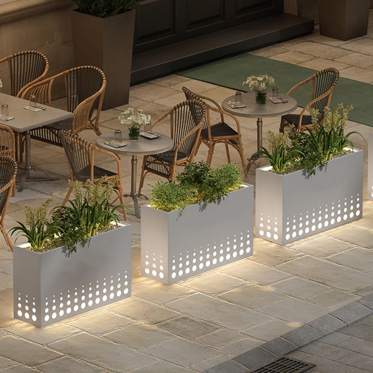 YJEUZCD Metal Planter for Outdoor Plants, Rectangular Spliced Flower Box Partitions, Commercial Restaurant Dining Table Low Fence, Garden Screen Divider(White,120x60cm/47.2x23.6in)
