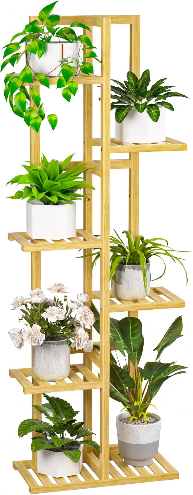 ROMGUAR CRAFT 6 Tier Bamboo Plant Stand Indoor, Wood Tall Flower Holder Corner