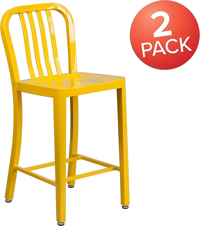 Flash Furniture Gael Commercial Grade 2 Pack 24" High Yellow Metal