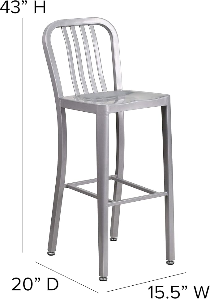 Flash Furniture Commercial Grade 30" High Silver Metal Indoor-Outdoor Barstool