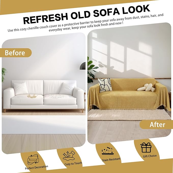 DREAMINGO Modern Minimalism Mustard Yellow Couch Cover Sectional Sofa Covers