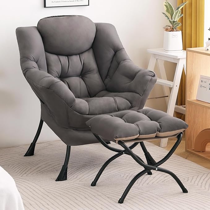 Lazy Chair with Ottoman, Modern Accent Chair Contemporary Sofa Chair with