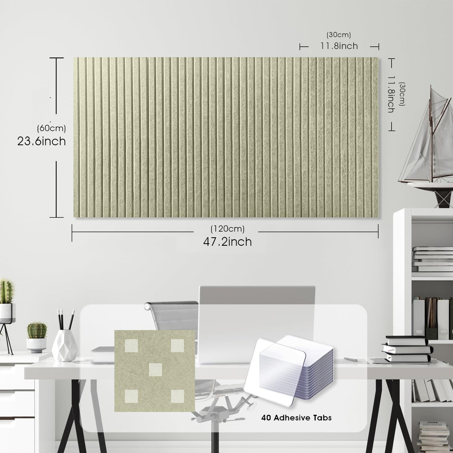 Large Cork Board for Office, 8 Pack Felt Wall Tiles with Slat Wall Paneling and Safe Removable Adhesive Tabs, Felt Bulletin Board Pin Board Cork Boards for Walls - Sage Green