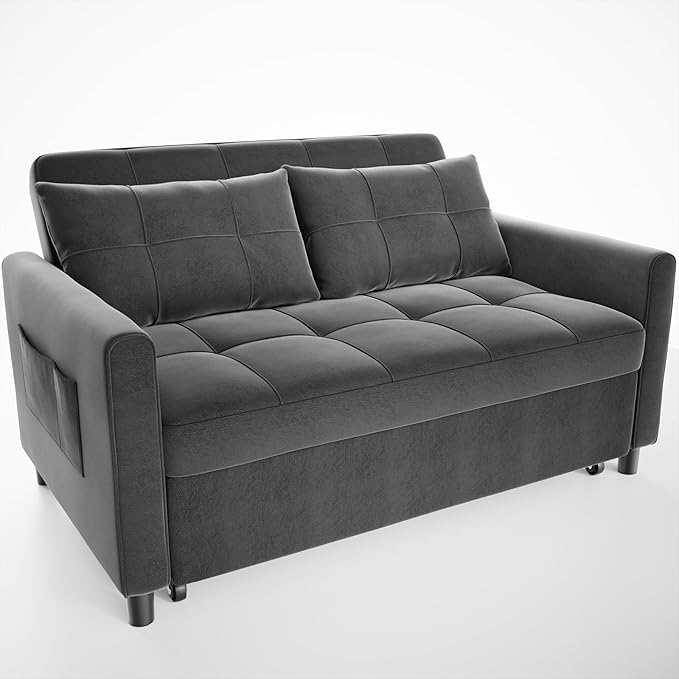 Gizoon 3 in 1 Velvet Sleeper Sofa Bed, 52 Inch 2-Seat Pull Out Couch