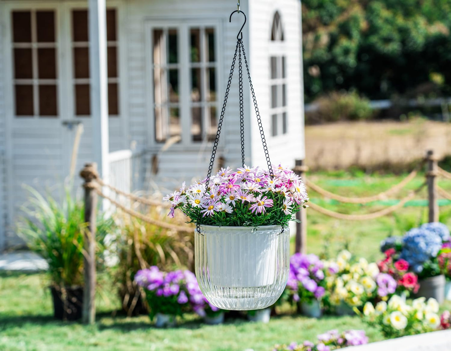 Melphoe 1 Pack Self Watering Hanging Planters Indoor Flower Pots, 8.3 Inch Outdoor Hanging Plant Pot Basket, Plant Hanger with 3Hooks Drainage Holes for Garden Home